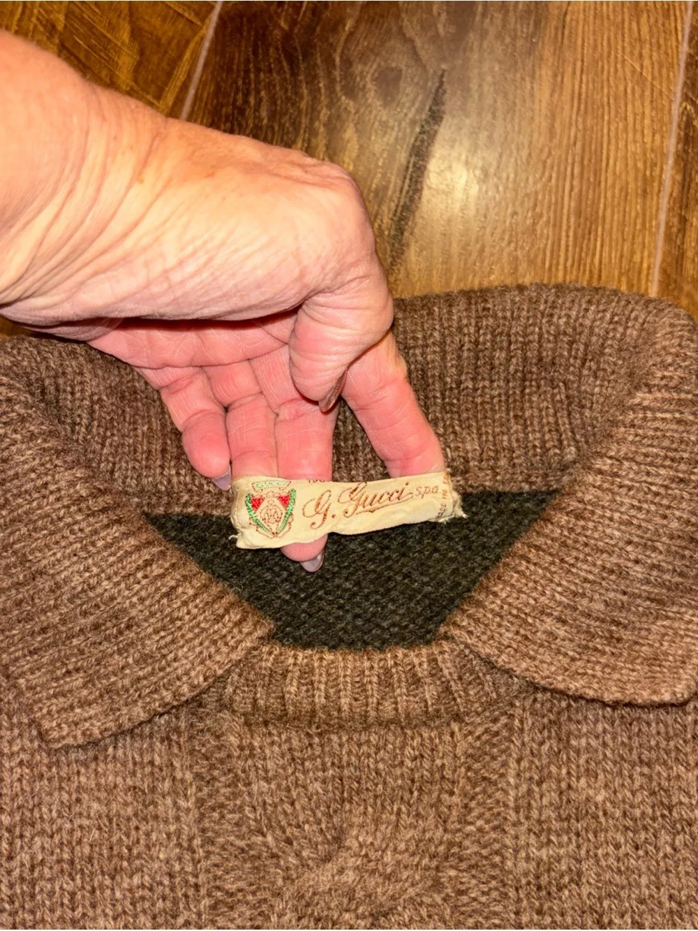 Vintage 70s Gucci Women's Brown & Gray Polo Sweater - Size Measured